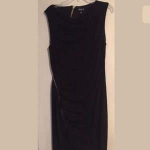 Allen B Asymmetrical Gold Zip Lined Dress Size M